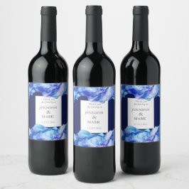 Abstraktes Seidenblauer Hochzeitwein Weinetikett