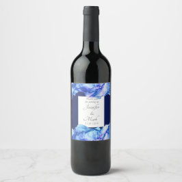 Abstraktes Seidenblauer Hochzeitwein Weinetikett
