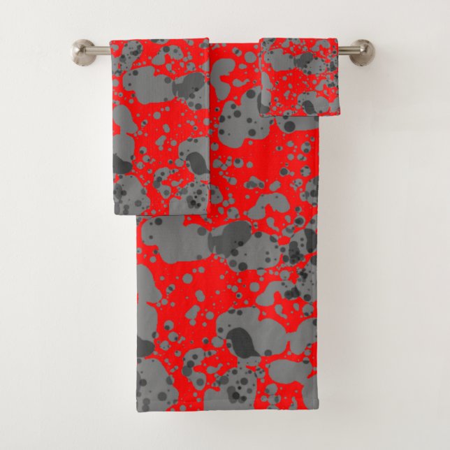 Abstraktes Set für Badehandtuch in Rot und Grau (Insitu)