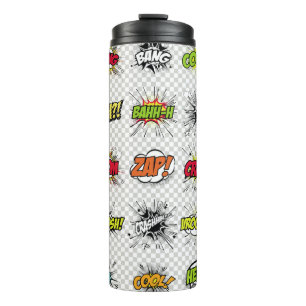 abstraktes Set von Pop-Kunstobjekten auf einem spe Thermosbecher