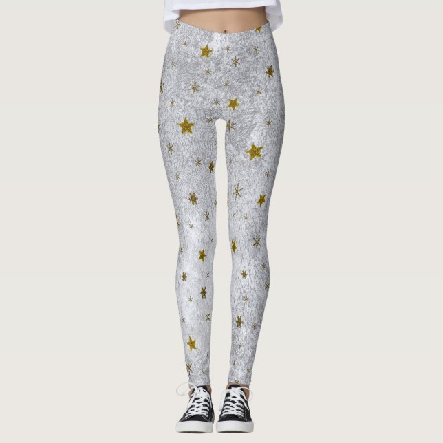 Abstraktes Silberpapier mit goldenen funkelnd Ster Leggings (Vorderseite)