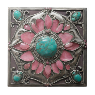 Abstraktes Silberrosa und türkisfarbene Mosaikkuns Fliese