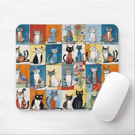 Abstraktes Sitzen Katzen Blumenmuster Mousepad
