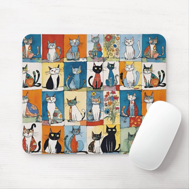 Abstraktes Sitzen Katzen Blumenmuster Mousepad (Mit Mouse)