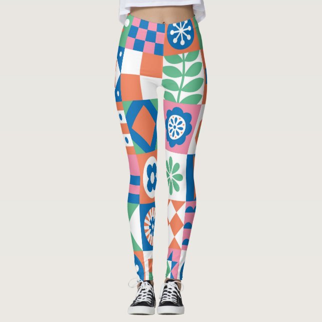 Abstraktes skandinavisches Folkloremuster Leggings (Vorderseite)