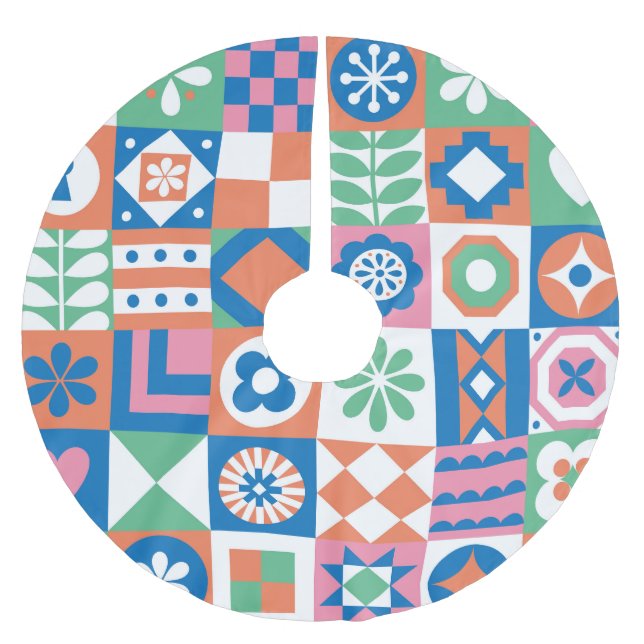 Abstraktes skandinavisches Folkloremuster Polyester Weihnachtsbaumdecke (Vorderseite)