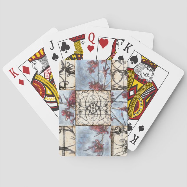 Abstraktes Skelettbild mit Paneelen Spielkarten (Rückseite)