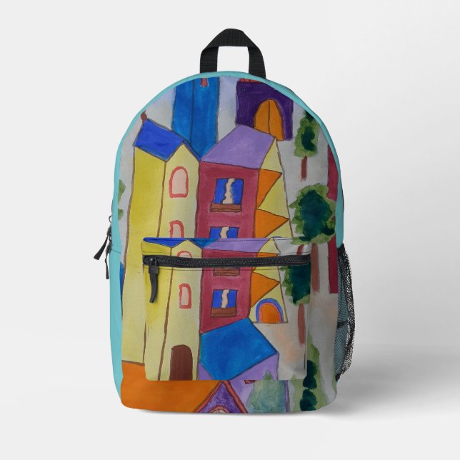 Abstraktes Sommerdorf Bedruckter Rucksack (Vorderseite)