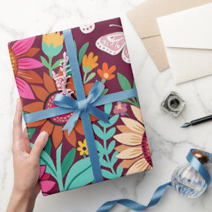 Abstraktes Sonnenblumen-Schmetterlinge-Geschenkpap Geschenkpapier