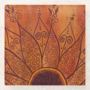Abstraktes Sonnenblumenmuster Glasuntersetzer