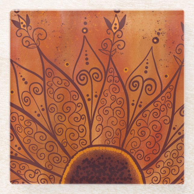 Abstraktes Sonnenblumenmuster Glasuntersetzer (Vorderseite)