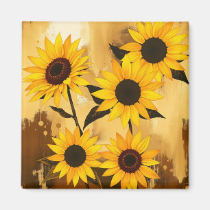 Abstraktes Sonnenblumenmuster mit goldenen Gelben Magnet