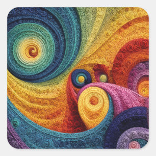 Abstraktes Spiral-Muster Farbige 3D-Wirbel-Textur Quadratischer Aufkleber