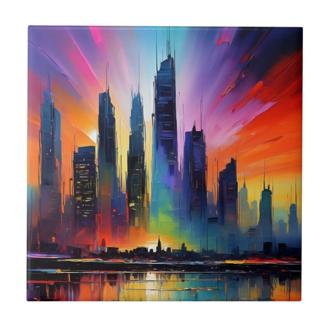 Abstraktes städtisches Öl Acrylfarbe Fliese (Vorderseite)