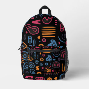 Abstraktes Stammes-Doodle-Neon-Geometrisch Schwarz Bedruckter Rucksack