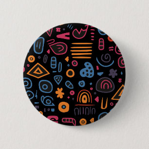 Abstraktes Stammes-Doodle-Neon-Geometrisch-Schwarz Button