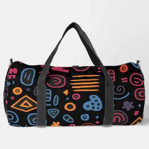 Abstraktes Stammes-Doodle-Neon-Geometrisch-Schwarz Duffle Bag