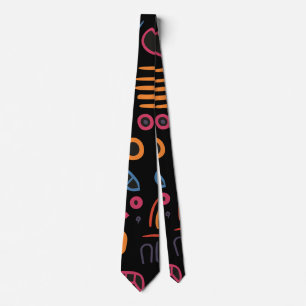 Abstraktes Stammes-Doodle-Neon-Geometrisch-Schwarz Krawatte