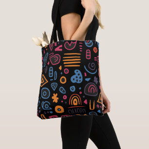 Abstraktes Stammes-Doodle-Neon-Geometrisch-Schwarz Tasche