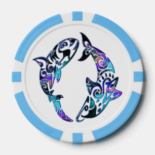 Abstraktes Stammes- Haifisch-Einkreisen Pokerchips