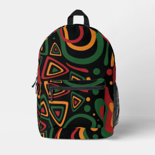 Abstraktes Stammesformen-Muster in Rot, Gold, Grün Bedruckter Rucksack