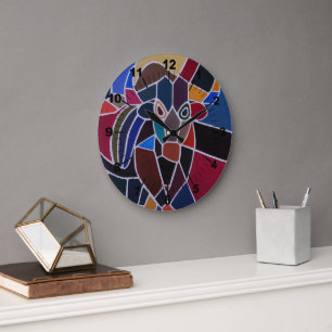 Abstraktes Stiergemälde von Alfred Fox Große Wanduhr