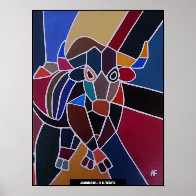Abstraktes Stiergemälde von Alfred Fox Poster (Vorne)