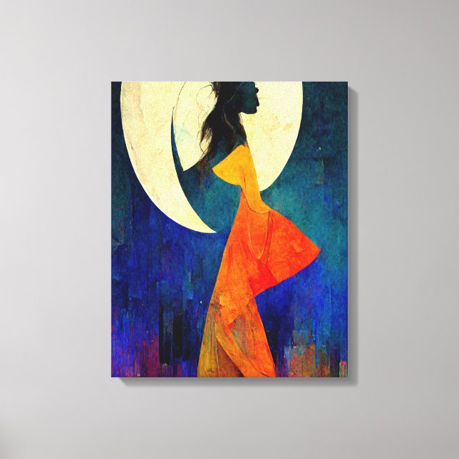 Abstraktes Strandmädchen mit Vollmond Leinwanddruck (Vorderseite)