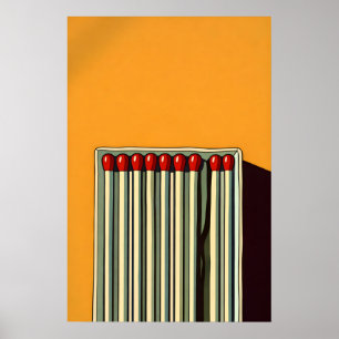 Abstraktes Streichholzposter, Senfgelb Retro Poster