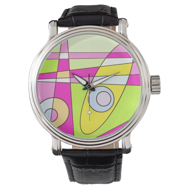 Abstraktes Surfen Bright Pink Green Bubblegum Armbanduhr (Vorderseite)