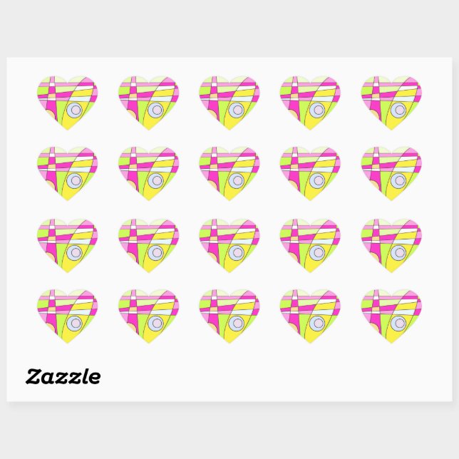 Abstraktes Surfen Bright Pink Green Bubblegum Herz-Aufkleber (Blatt)