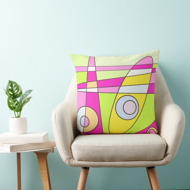 Abstraktes Surfen Bright Pink Green Bubblegum Kissen (Stuhl )