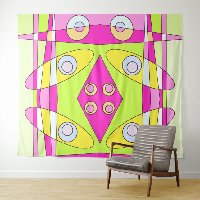 Abstraktes Surfen Bright Pink Green Bubblegum Wandteppich (Beispiel (Horizontal))