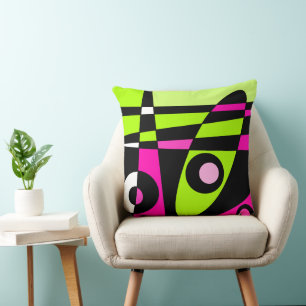 Abstraktes Surfen - Hot Pink Lime Green Black Kissen