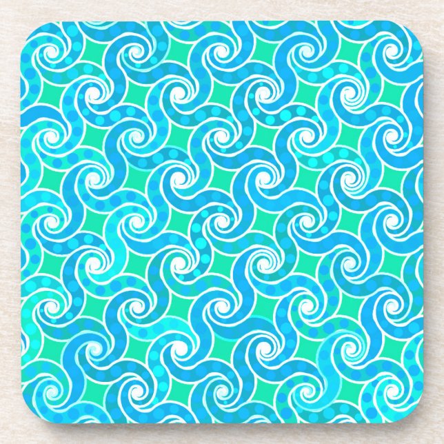 Abstraktes Swirbelmuster - Blau, Jade grün und Wei Untersetzer (Vorderseite)