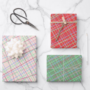 Abstraktes Tartan-Muster Geschenkpapier Set