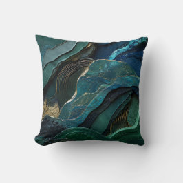 Abstraktes Teal Grün Gold Marmor Luxus Geologie Kissen