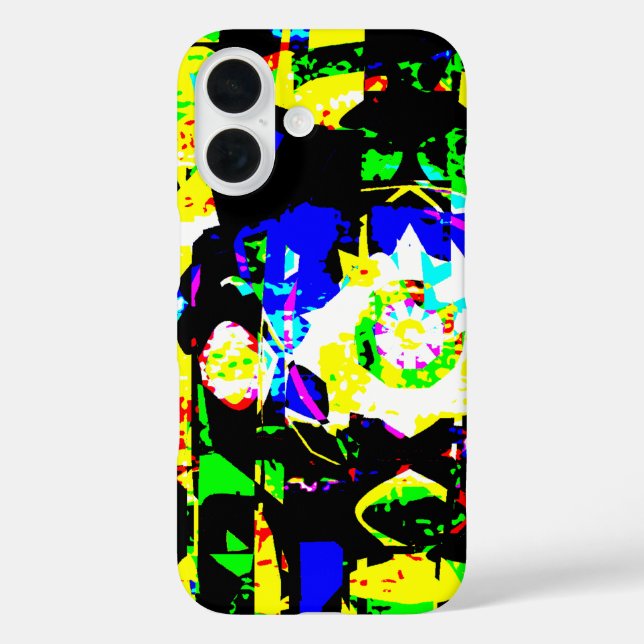 Abstraktes Techno Graphic Neon Noise Artwork MSG iPhone 16 Hülle (Rückseite)