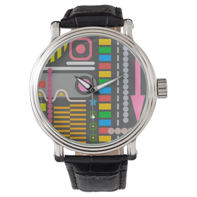 Abstraktes Technologie-Kontrollfeld-Muster Armbanduhr (Vorderseite)