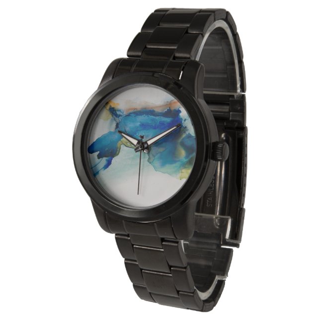 Abstraktes Terrain - Blau Armbanduhr (Schrägansicht)