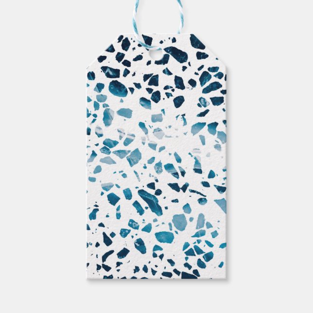 Abstraktes Terrazzo Mosaic Navy & Light Blue Muste Geschenkanhänger (Vorderseite)