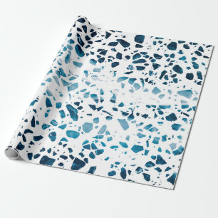 Abstraktes Terrazzo Mosaic Navy & Light Blue Muste Geschenkpapier
