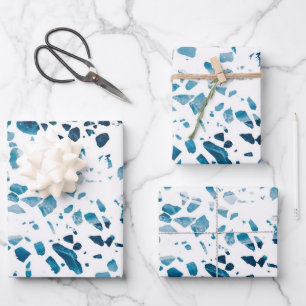 Abstraktes Terrazzo Mosaic Navy & Light Blue Muste Geschenkpapier Set