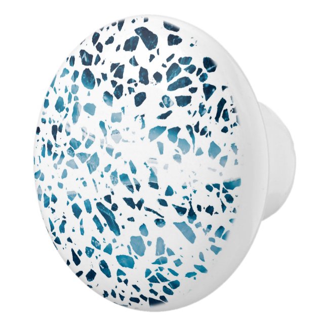 Abstraktes Terrazzo Mosaic Navy & Light Blue Muste Keramikknauf (Rechts)