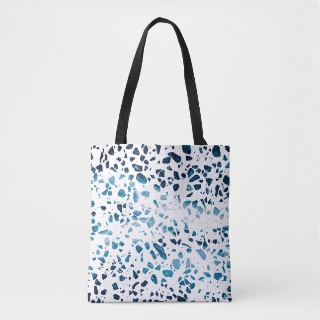 Abstraktes Terrazzo Mosaic Navy & Light Blue Muste Tasche (Vorderseite)