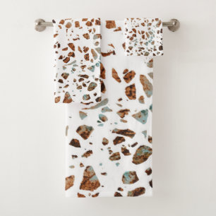 Abstraktes Terrazzo Mosaic Rust Brown & Blue Muste Badhandtuch Set