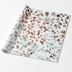 Abstraktes Terrazzo Mosaic Rust Brown & Blue Muste Geschenkpapier