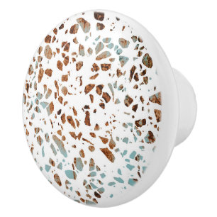 Abstraktes Terrazzo Mosaic Rust Brown & Blue Muste Keramikknauf