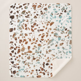 Abstraktes Terrazzo Mosaic Rust Brown & Blue Muste Sherpadecke