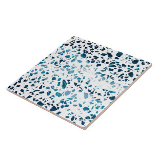 Abstraktes Terrazzo-Mosaik in Marineblau und Hellb Fliese